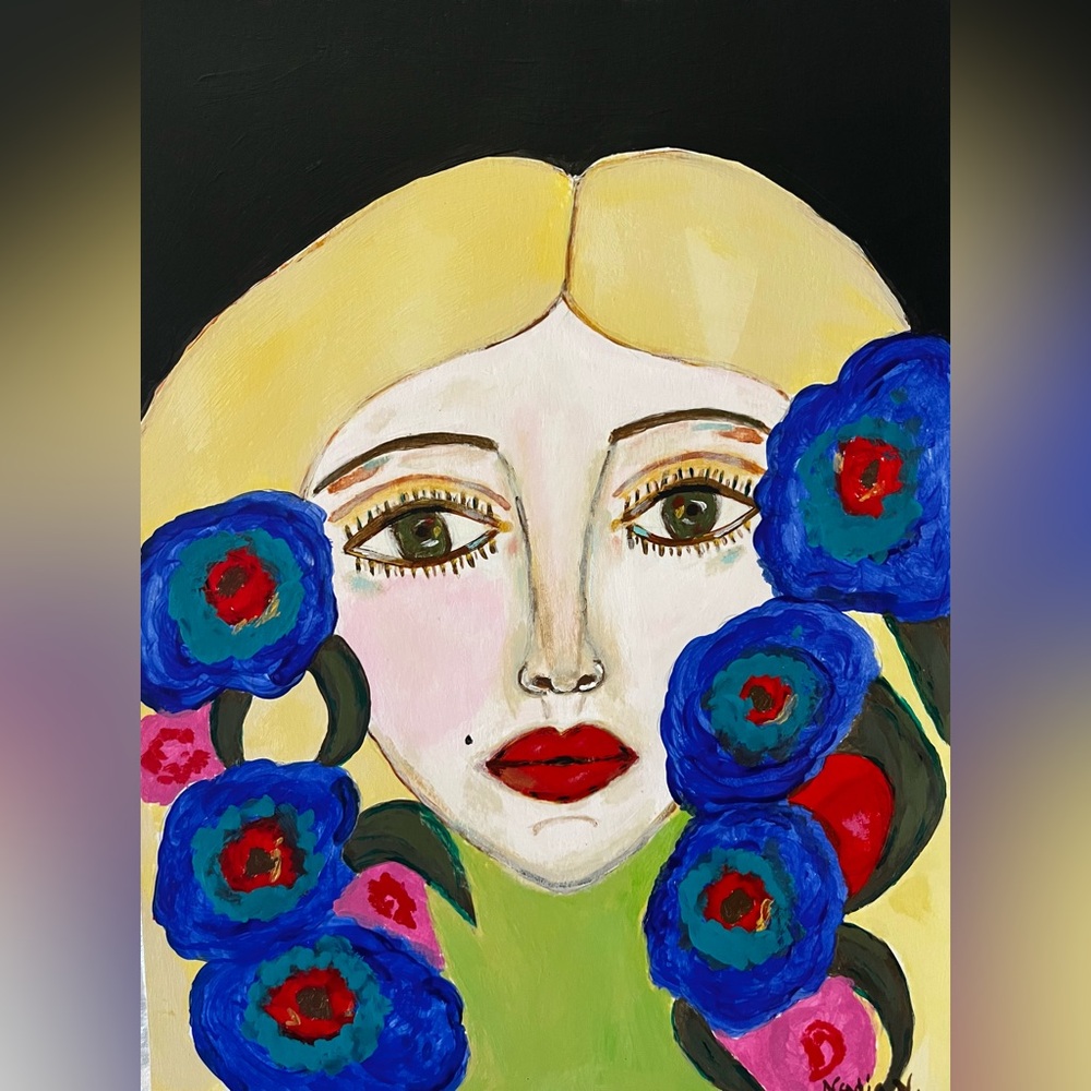 🎨 Original art portrait of woman with flowers 🌸 🌼